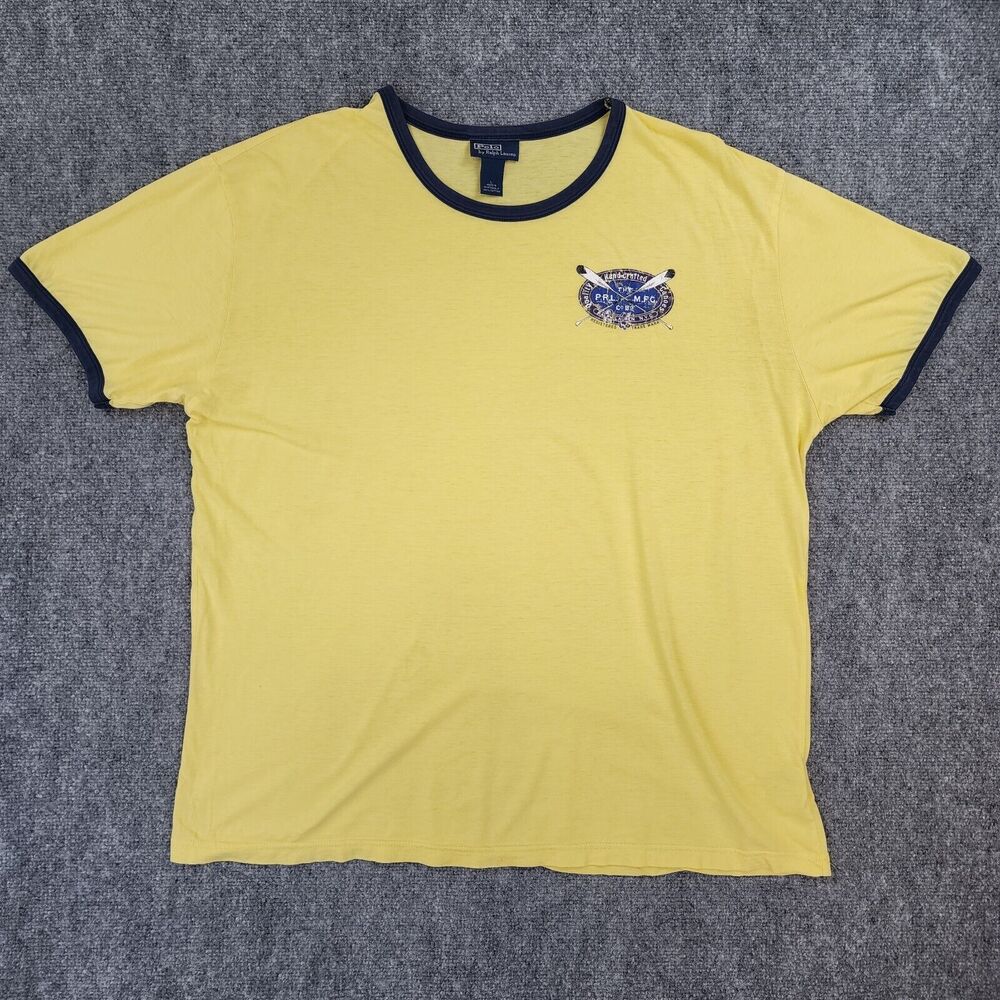 Vintage Polo Ralph Lauren Shirt Mens Large Yellow Hand Crafted Canoes Casual Tee